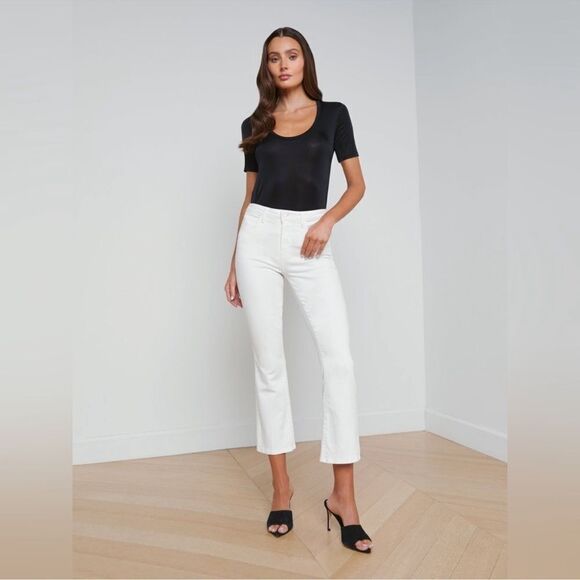 L'Agence Womens Mira White Ultra High-Rise Kick Boot Denim Cropped Jeans Size 29 - Picture 7 of 14